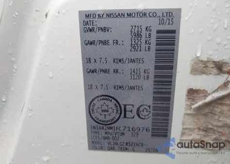 2015 Nissan Pathfinder Platinum/S/Sl/Sv z USA, uszkodzony, nr VIN 5N1AR2MM1FC716976